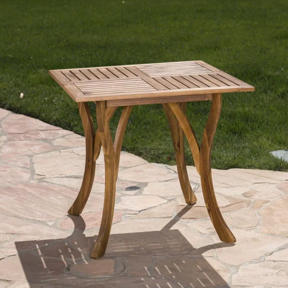 Mesa de madeira quadrada de 31,5 '' para exterior, mesa de madeira de acácia, pátio de jardim