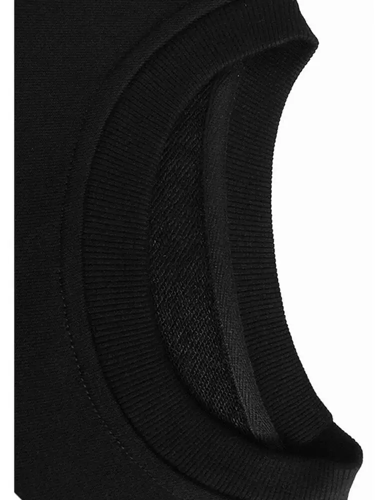 เสื้อสเวตเชิ้ตลำลองสีดำ แต่งระบายชายเสื้อ คอทรงกลม แขนยาว ไซส์ใหญ่สำหรับผู้หญิง แฟชั่นอินเทรนด์ ฤดูใบไม้ผลิ ฤดูใบไม้ร่วง