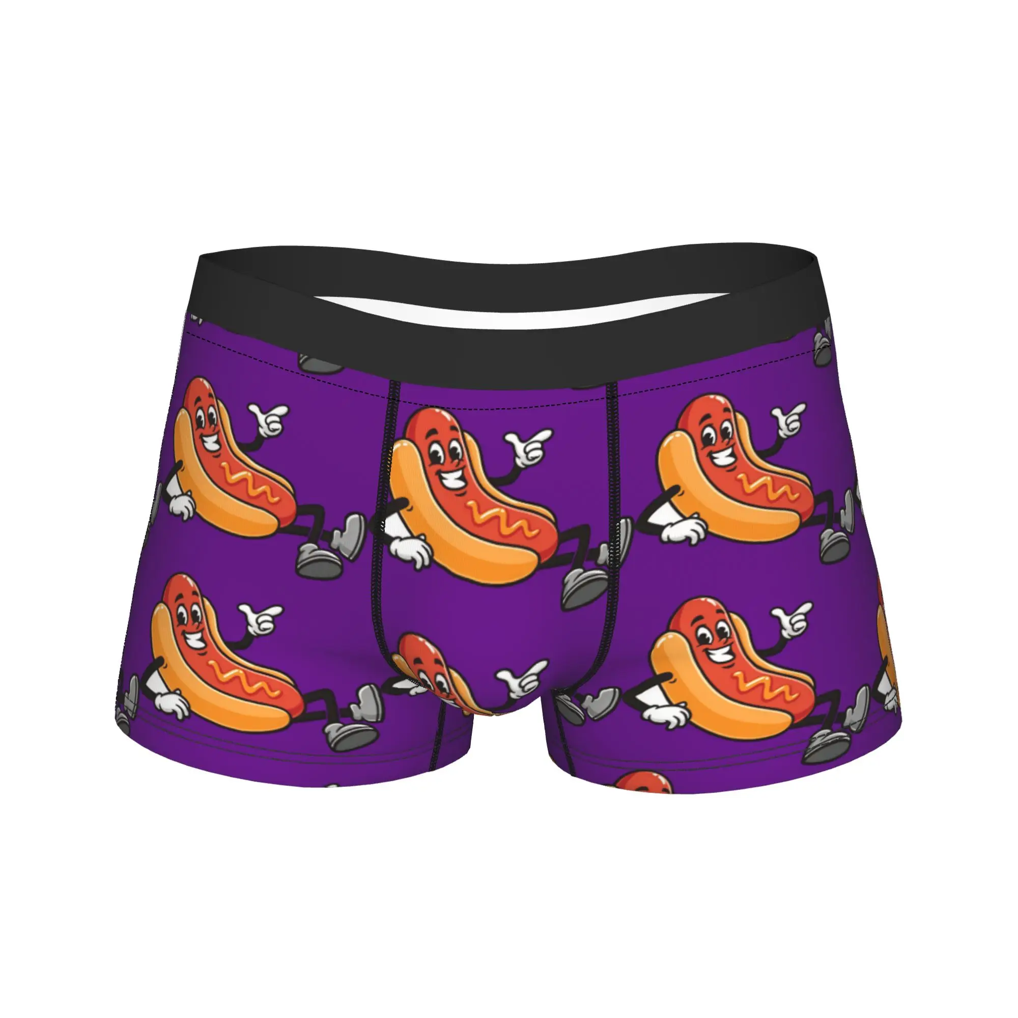 Lying Hot Dog Cartoon Pointing Gesture Purple Background Underwear  Breathable Underpants Printing Shorts Briefs For Man Trunk