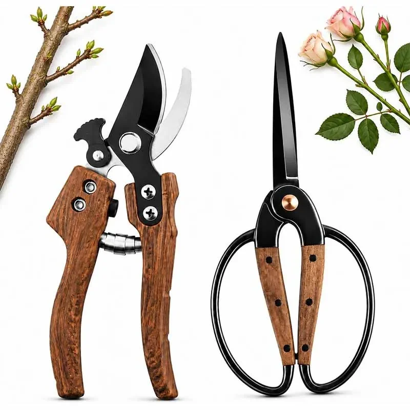 2Pack Pruning Shears For Gardening Pruner Garden Scissors Blade Bypass Shears Straight Wood Grain For Plant Bonsai Floral Branch