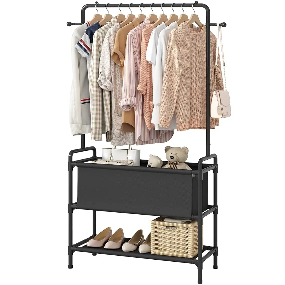 

Clothing Ra With Storage Bag, 3-In-1 Garment Rack, Non-Woven Shelves For Shoes, Clothes Ra For Bedroom, Hallway, Entryway,