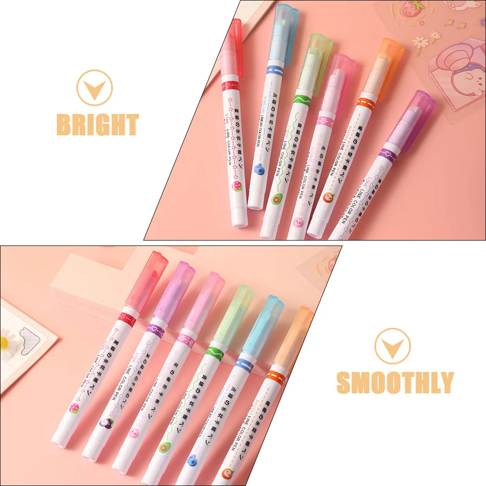 6 Pcs Linear Highlighter Book Highlighters Fancy Markers Pens Colorful Roller Coloring Abs