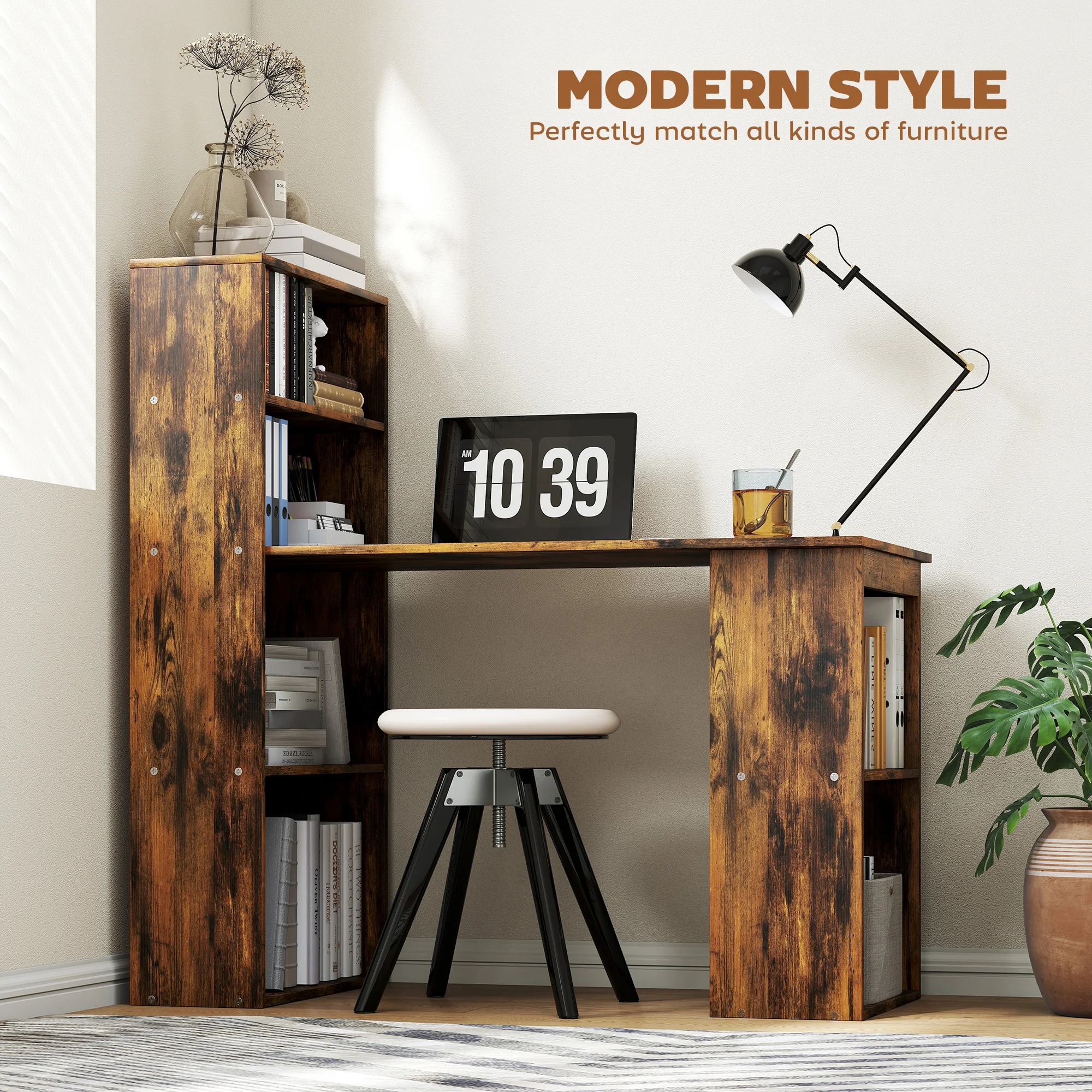 HOMCOM 120 سم مكتب كمبيوتر رف كتب طاولة كتابة 6 أرفف #4