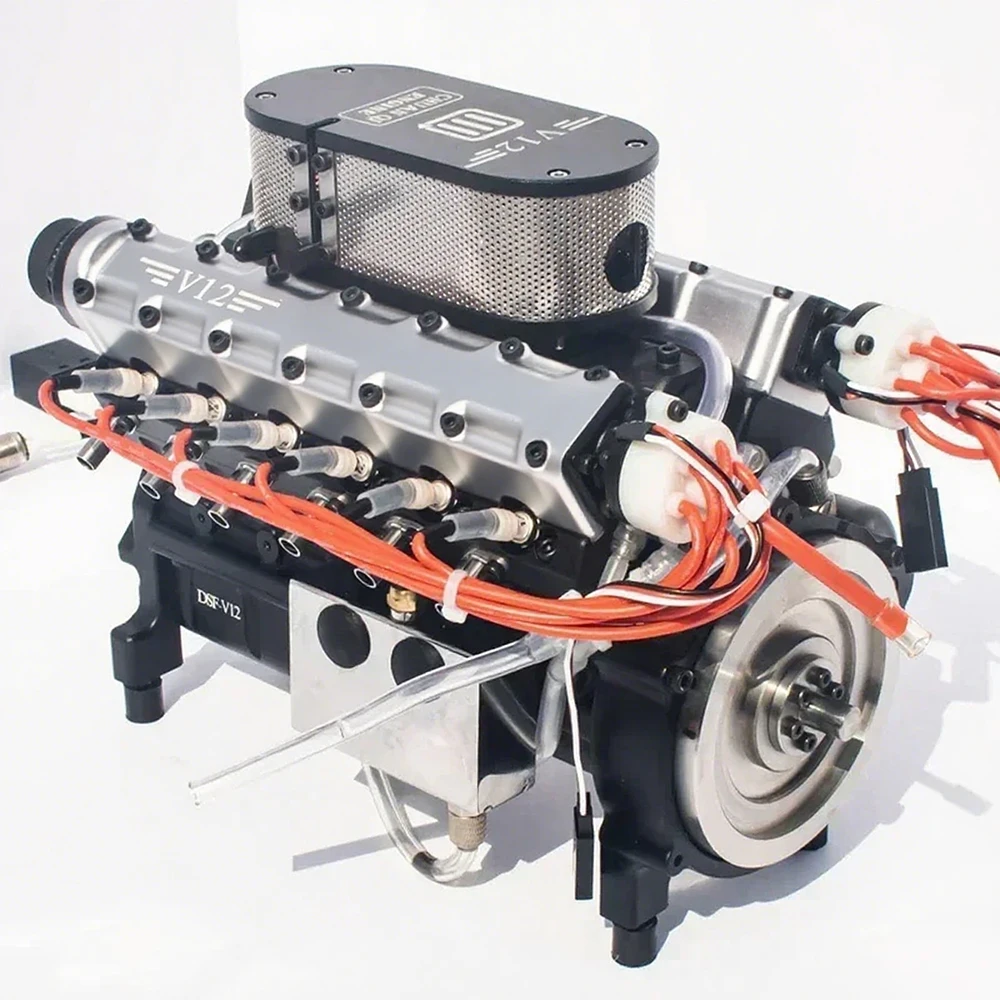 

49.89CC V12 Engine Model Metal Four Stroke Methanol Engine Model Suitable for Model Car DIY Assembled Can Startable Toys Gift