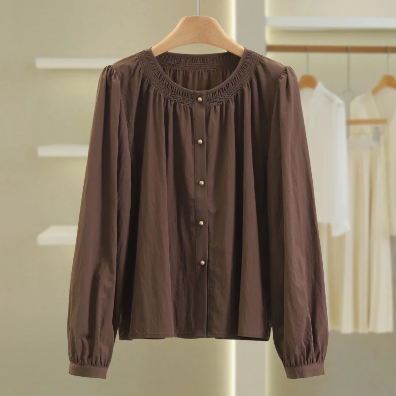 

Simple Pure Color Loose Long Sve round Ne irt Versatile Women's Faion Autumn 2025 New Sle Comfortable Korean Sle