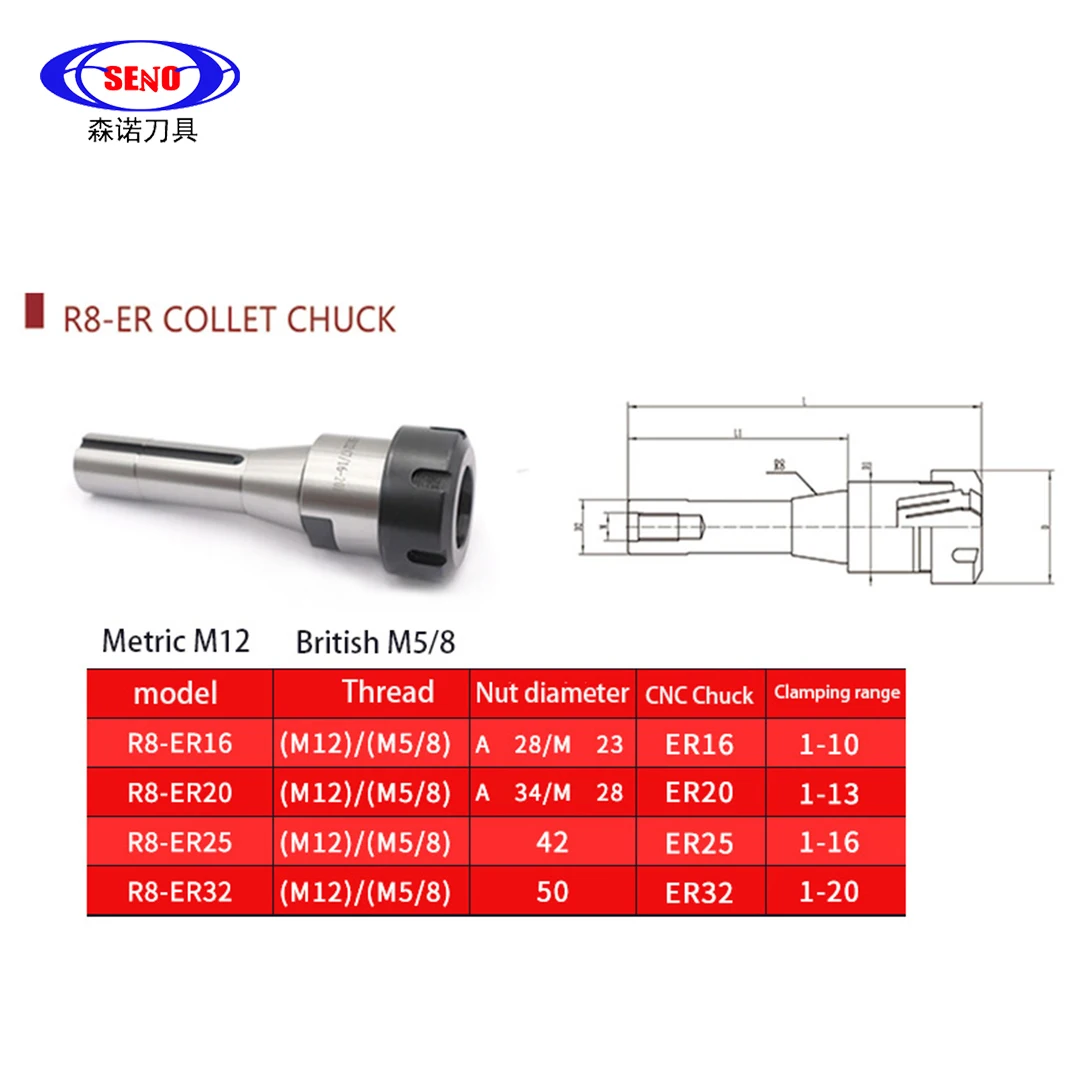 Imagem -06 - Seno r8 er Ferramenta Titular Conjunto Er16 Er20 Er25 Er32 Er40 M12 Polegada Fresadora Cnc Máquina Ferramenta de Moagem Titular Haste R8taper