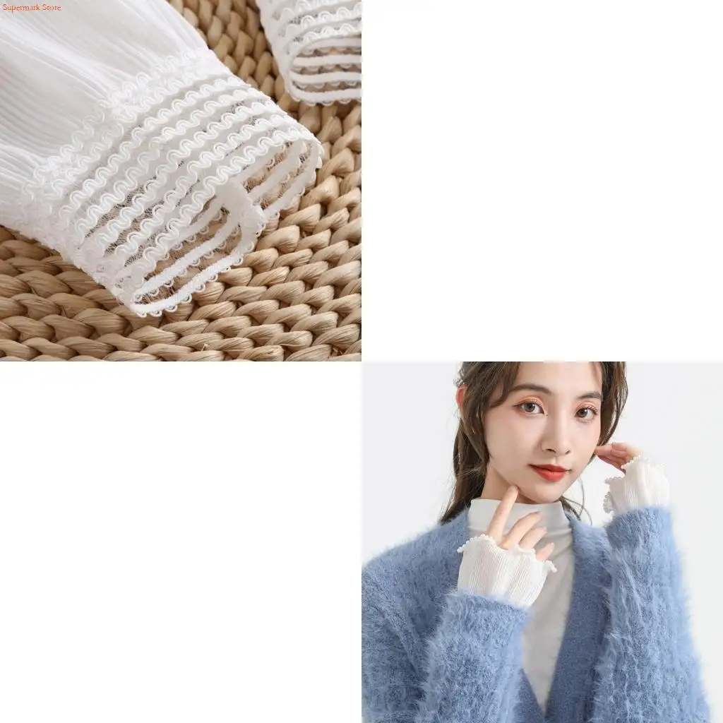 

Q5WE элегантные кружевные нарукавники с рюшами, эластичные манжеты на запястьях, декоративные искусственные рукава для женщин, и