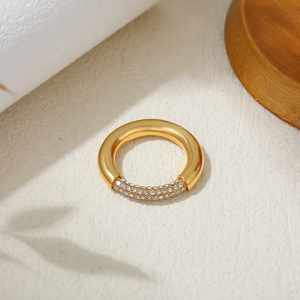 Vintage Stackable Rings Waterproof 18K Gold Plated Inlaid Sparkling Zircon Finger Ring Minimalist Wedding Jewelry Accessories