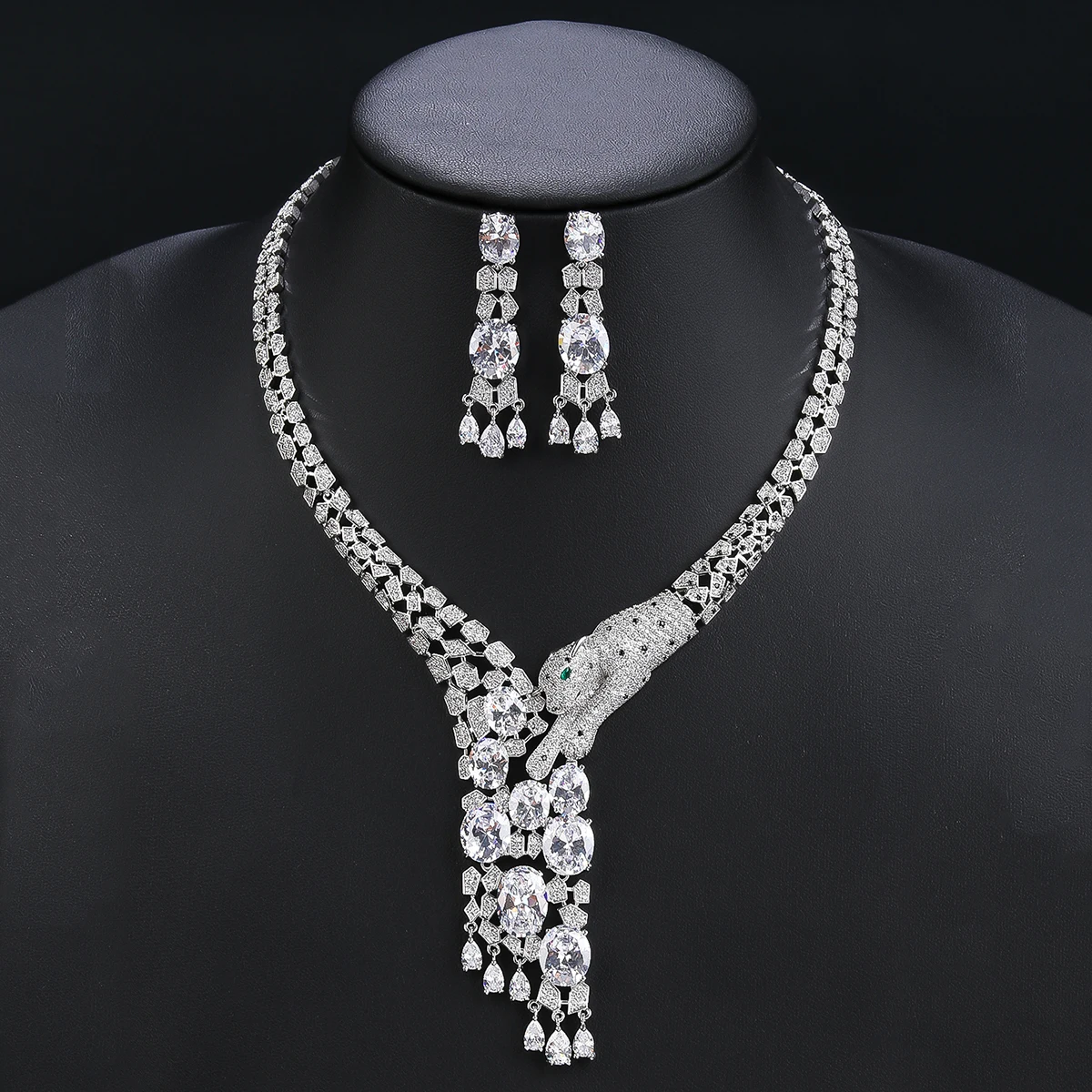 New Unique Design Animal Leopard Necklace Earring Jewelry Sets  High Quality Cubic Zirconia  For Women Party Accessorie CN11216