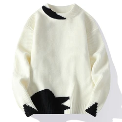 New 2024 Autumn Winter Korean Fashion Knitted Sweater Men's Loose Leisure Pullover Male Hip Hop Street Soft Warm Sweaters