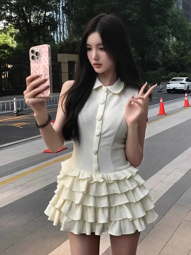 

2025 New Sle Princ Ball Gown ort Skirt Dr Svel High Waist Cake Skirt Women's Faion Sweet And Sal Doll Collar