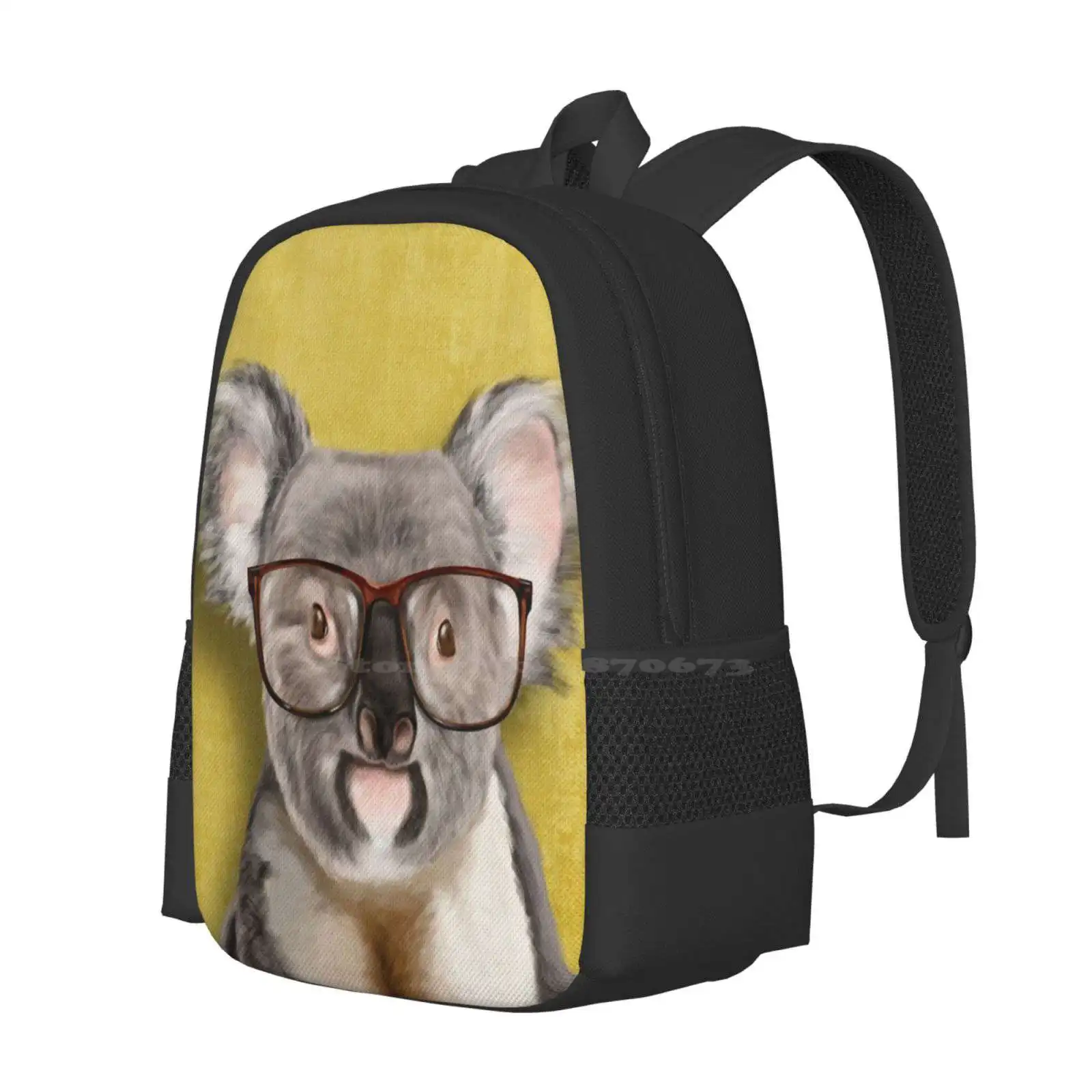 Mr Koala-mochila escolar de gran capacidad para ordenador portátil, bolsa con gafas amarillas para mascotas, osito de peluche, Koala de raza divertida, retrato de Koala