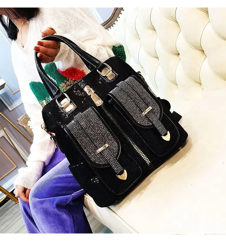 European  American fashion set auger sequins female bag leisure multi-purpose bag shoulder handbag BaoChao oblique satchel