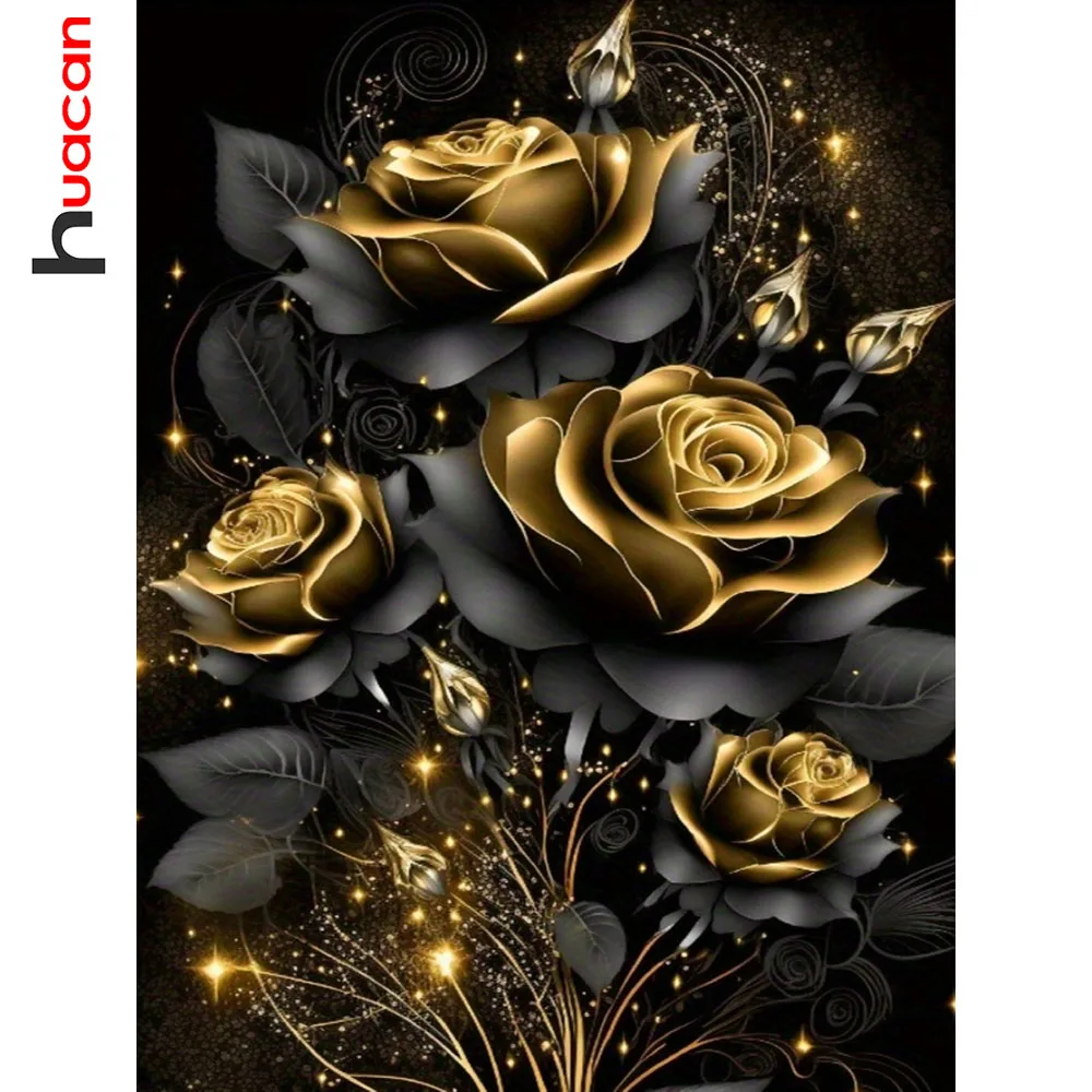 Huacan New Arrivals 2025 Diamond Painting Black Gold Rose Diamond Mosaic Flower Complete Kit Home Decoration