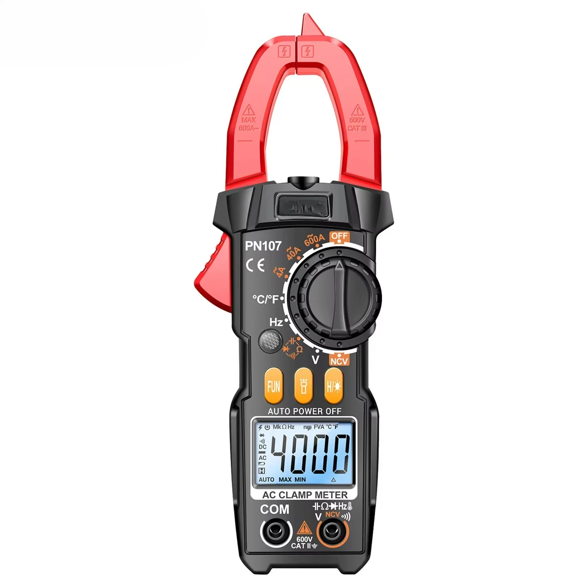 

PN107 Automotive Digital Clamp Meter CAT II 600V AC/DC Voltage Multi-Tester 4000 Counting Multimeter Tester