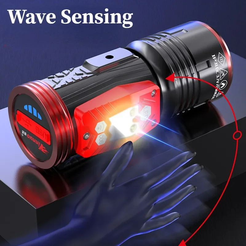 Powerful LED Flashlight 10400mAh Zoomable Fishing Torch Type C Charging Searchlight for Outdoor Emergency Patrol Camping