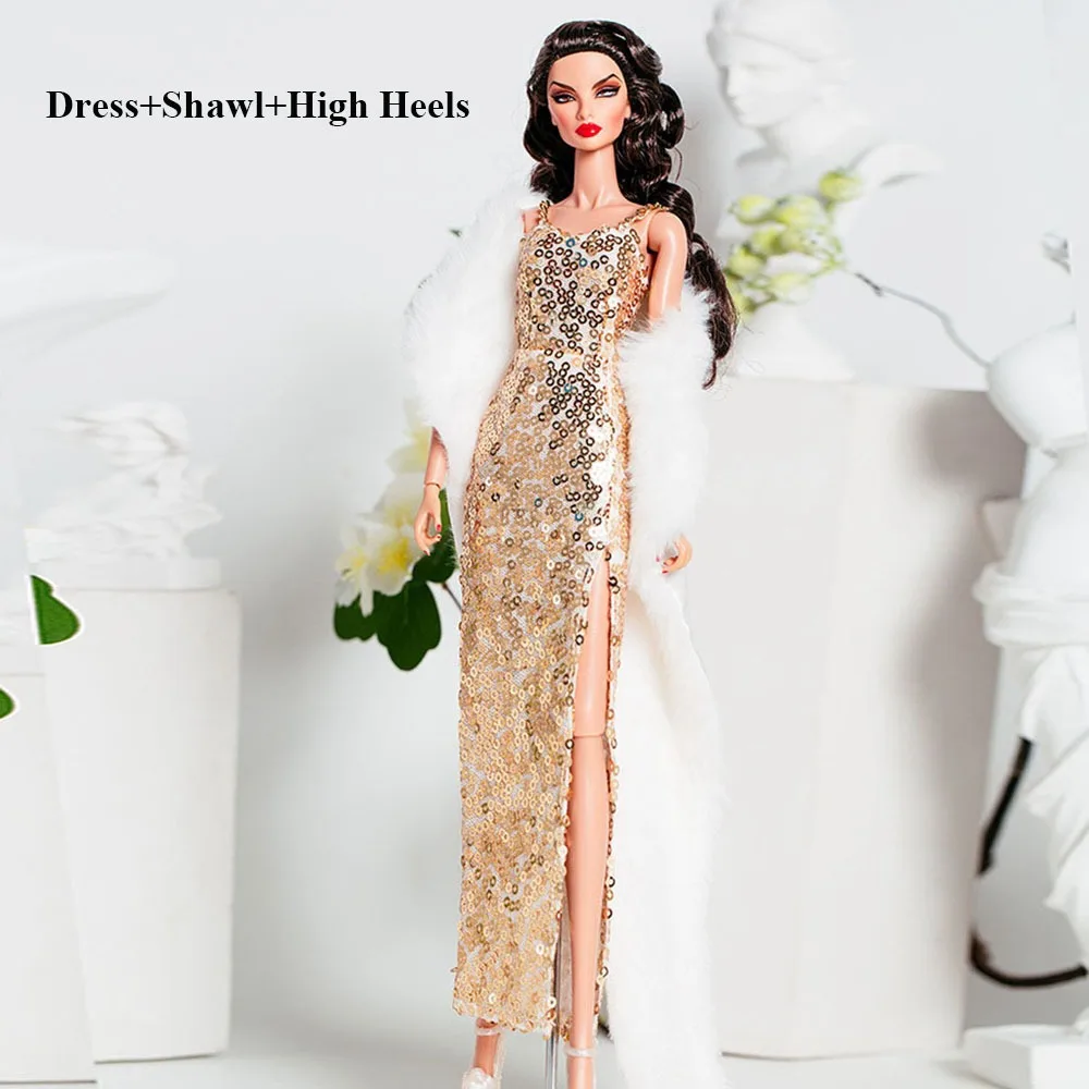 

New European Lace Golden Dress Set DIY 6 Styles Girls Sequin Dresses Fashion Clothes Accessories for 30cm BJD
