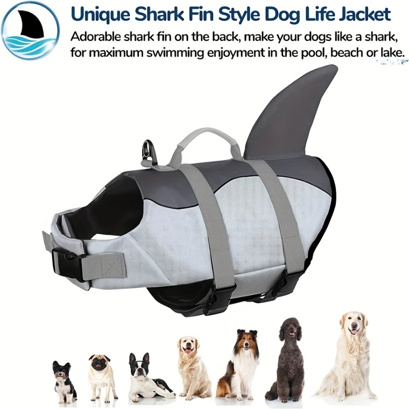 Shark/Mermaid Dog Life Jacket High Buoyancy Pet Swim Vest with Safety Handle Adjustable Dog Life Vest for Swimming Boating Beach view 4