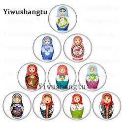 Fashion cartoon matryoshka Russian painting 12mm/18mm/20mm/25mm Round photo glass cabochon demo flat back Making findings