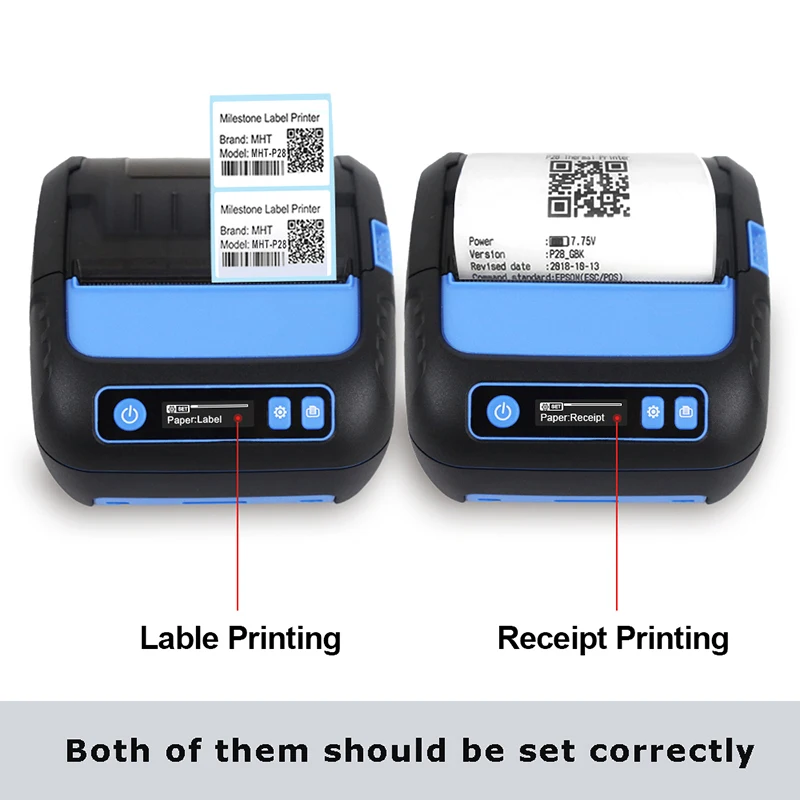 Thermal Printer 3 inch Receipt/Label 2 in 1 POS Printer 80mm Bluetooth Android/iOS/Windows for Small Business ESC/POS Printer