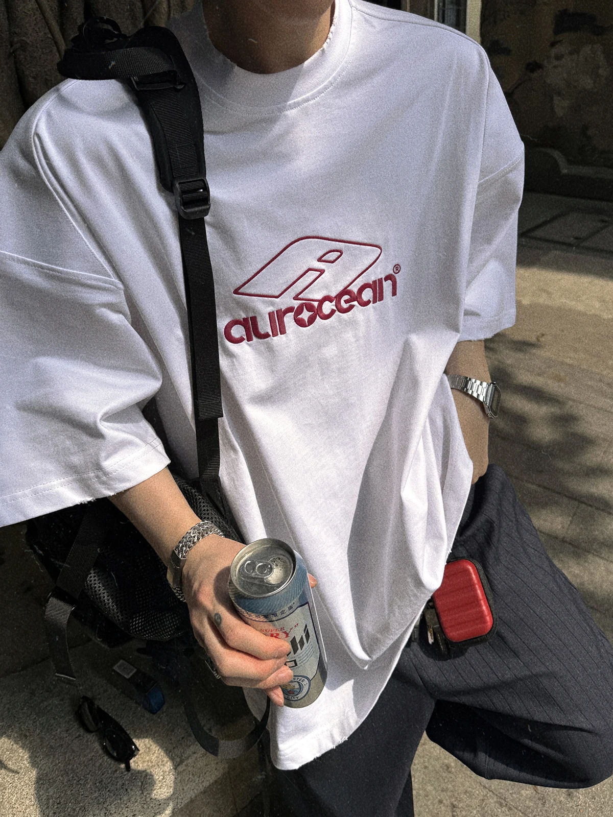 

Классическая хлопковая футболка с вышивкой Red Label Aurocean Heavyweight oulder ape ort Sve White Worn out Sle для подростков