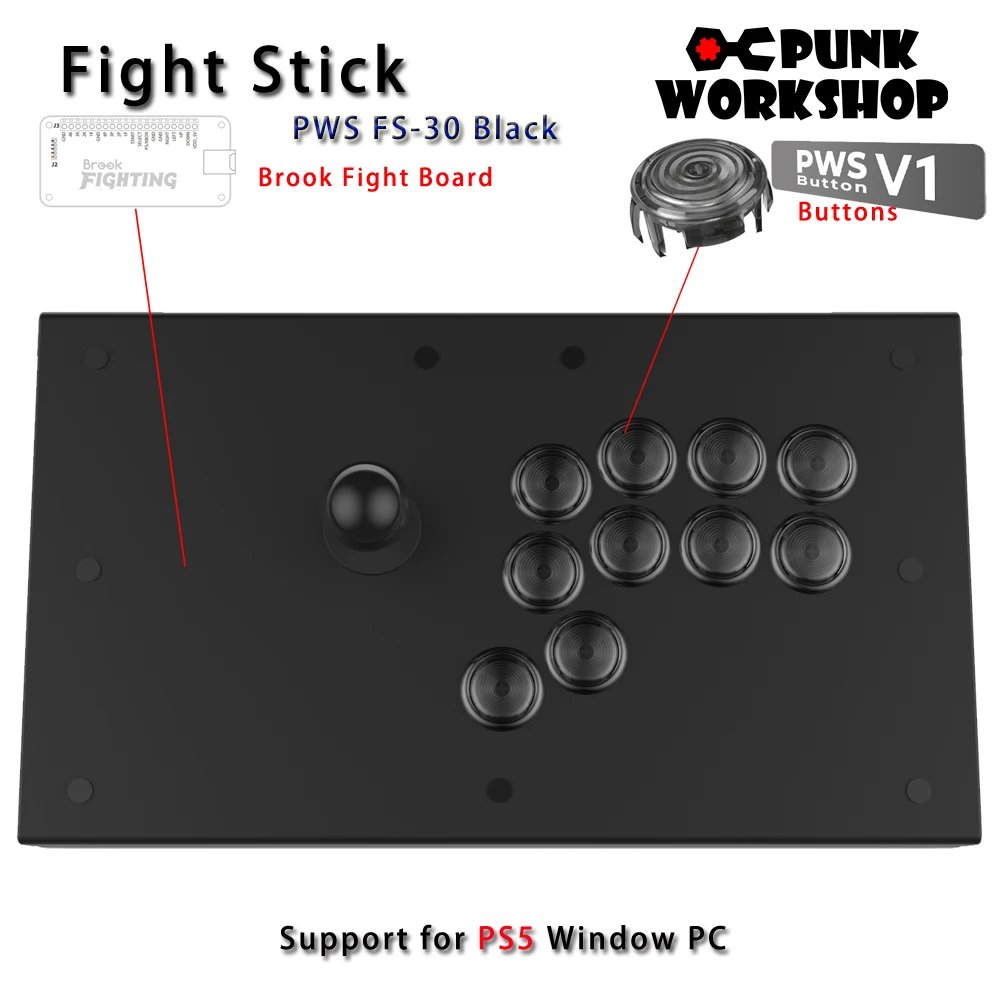 

Punk Workshop Fight Stick PWS FS-30 PS5 Аркадная боевая палка с механическими кнопками Punk Workshop 30 мм для игрового автомата MAME