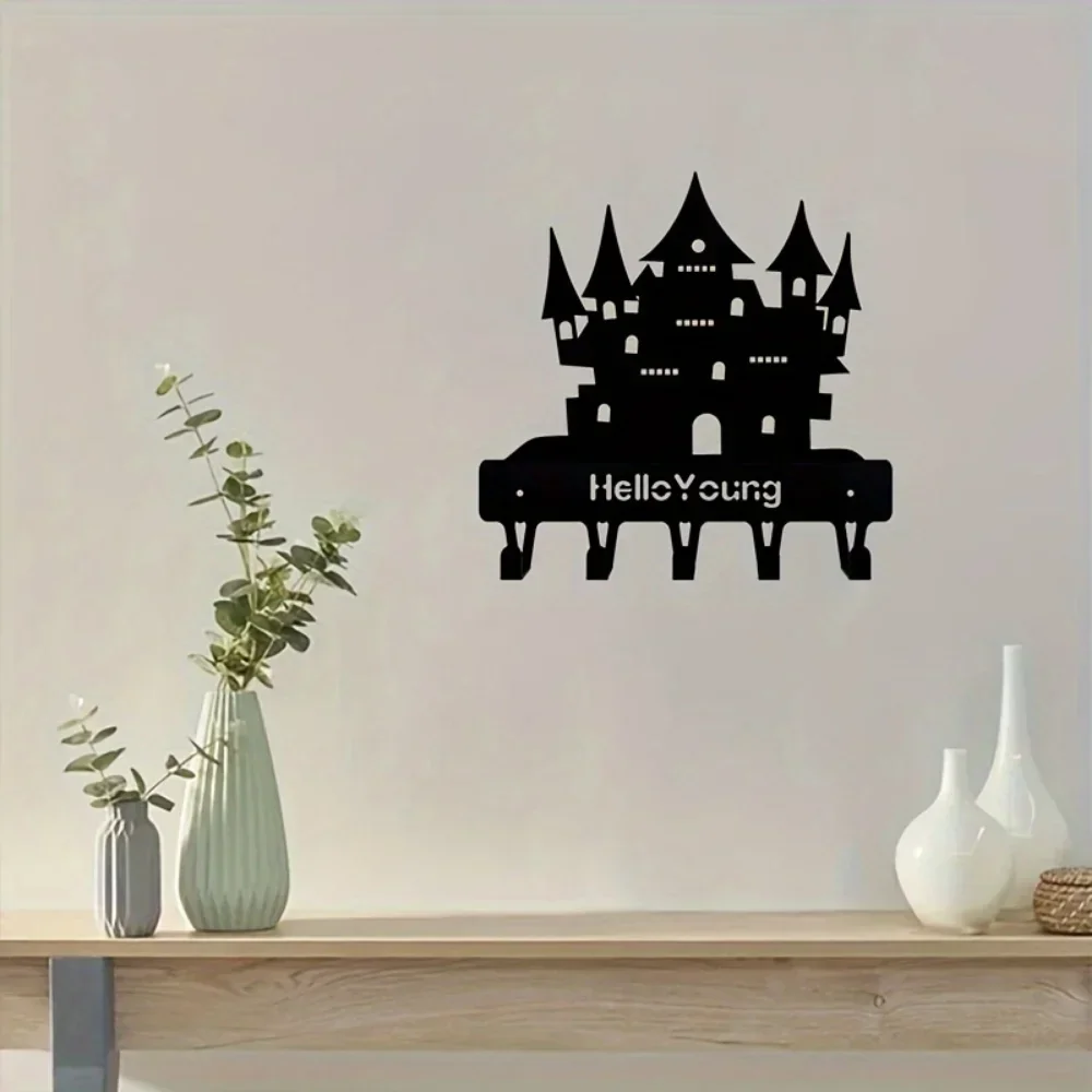 1pcs Mysteriously Spooky Metal Decorative Hook: Compact Storage Rack with Terrifying Castle Element. A Halloween Horror Delight