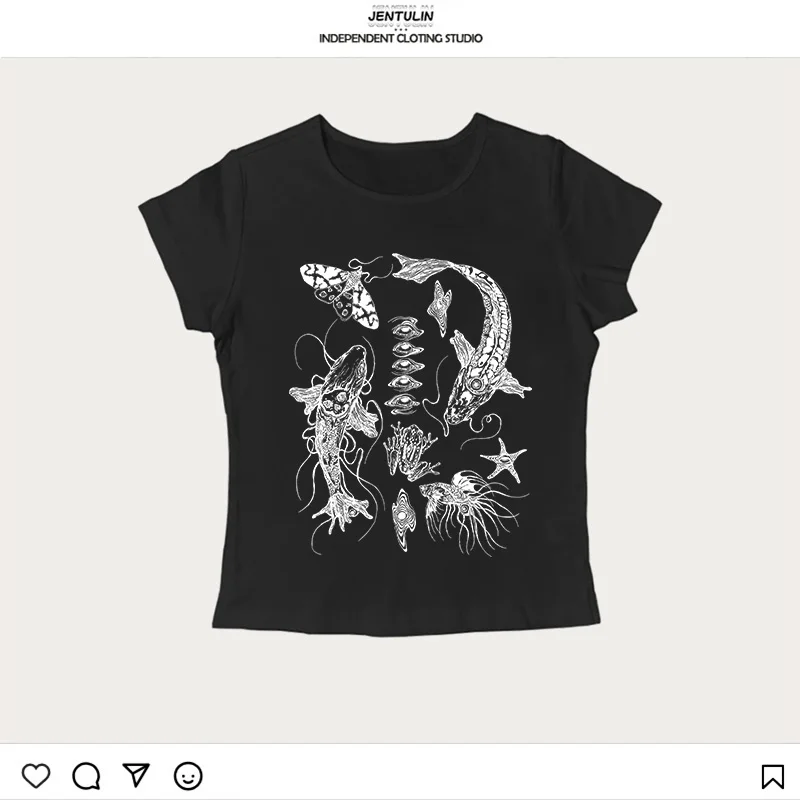 Y2K gothique Punk graphique Grunge haut court sans manches t-shirt haute rue Harajuku esthétique Streetwear décontracté mince bébé t-shirt 2000s