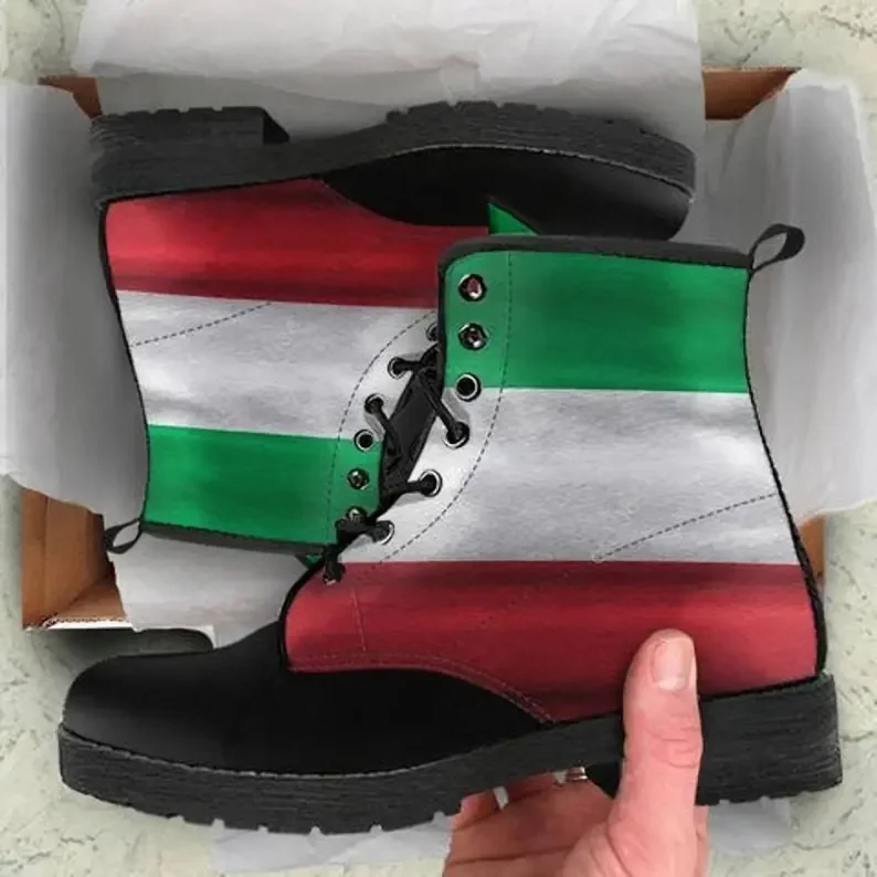 

Кожаные ботинки с итальянским флагом / Итальянские ботинки ручной работы с индивидуальным принтом / Итальянские зимние ботинки для мужчин и женщин / Итальянская обувь