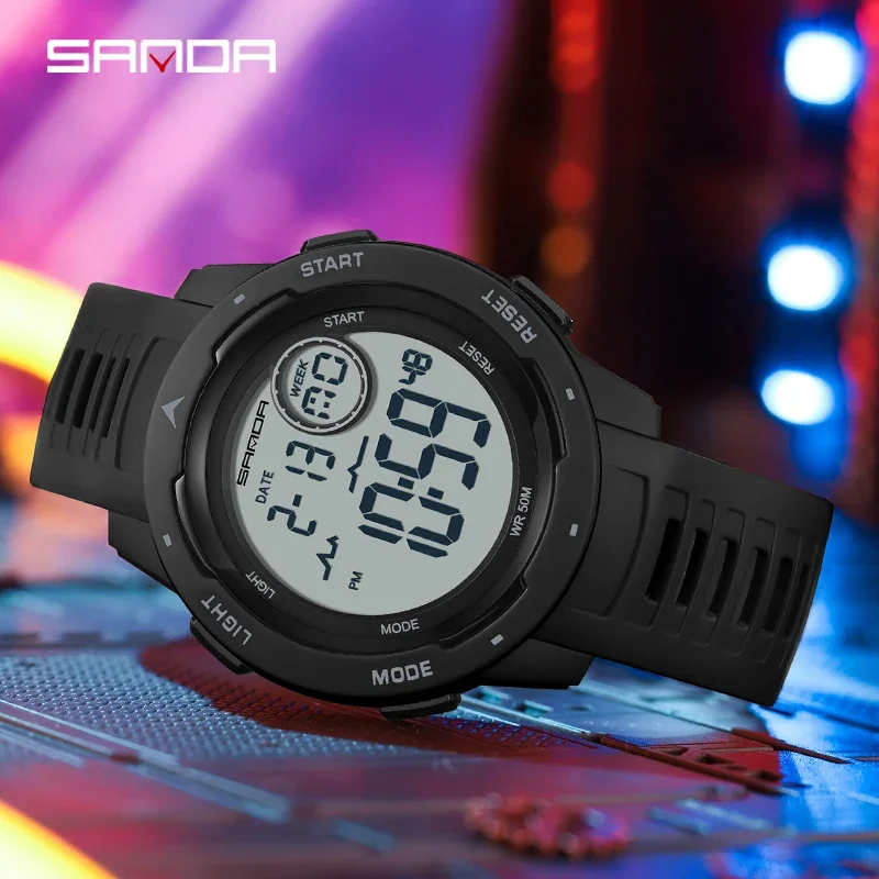 SANDA-Reloj de pulsera militar para hombre, cronógrafo Digital LED, resistente al agua, de marca superior, deportivo, cuenta atrás, a la moda, 2125