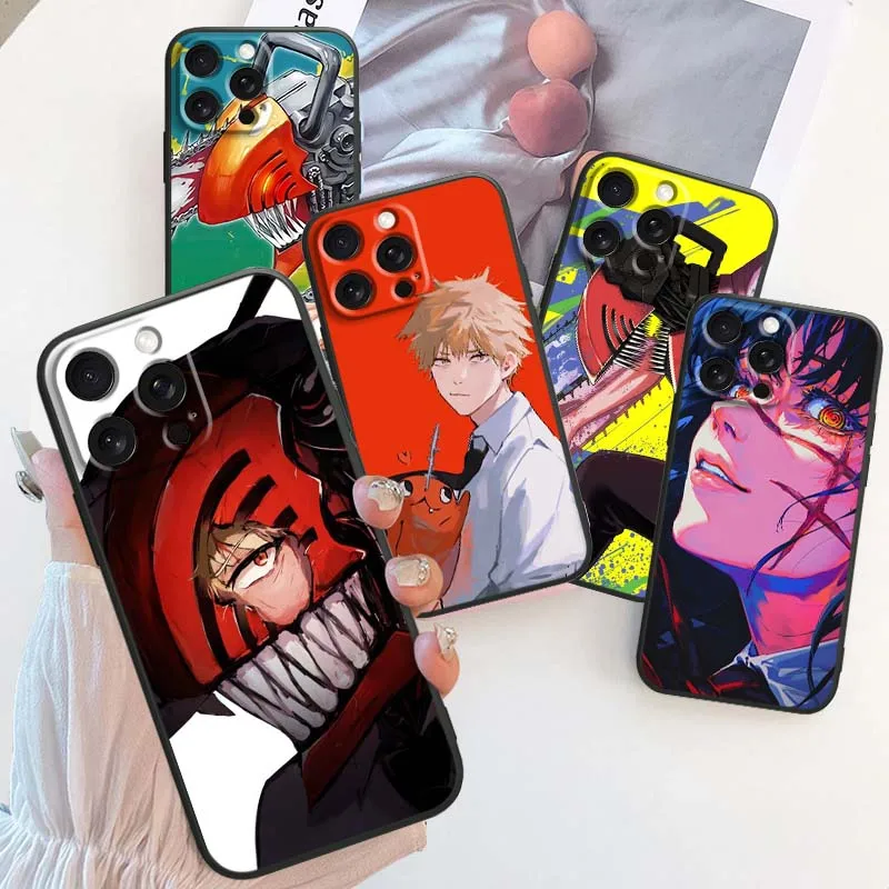 

Anime C-Chainsaw M-Mans Phone Case For Apple iPhone 16 16E 15 14 13 12 11 XS X Pro Max Plus Black Soft Silicone Cover