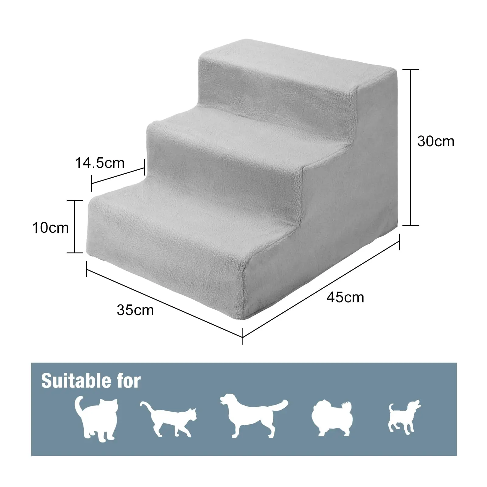 3 Steps Pet Dog Ladder Soft Stairs Puppy Washable Cover Ramp Folding Doggy UK