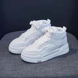 New in Casual Shoes Women Ankle Boots High Top Woman Sneakers Flats Lace-up Ladies Platform Shoes White Short Ladies Booties