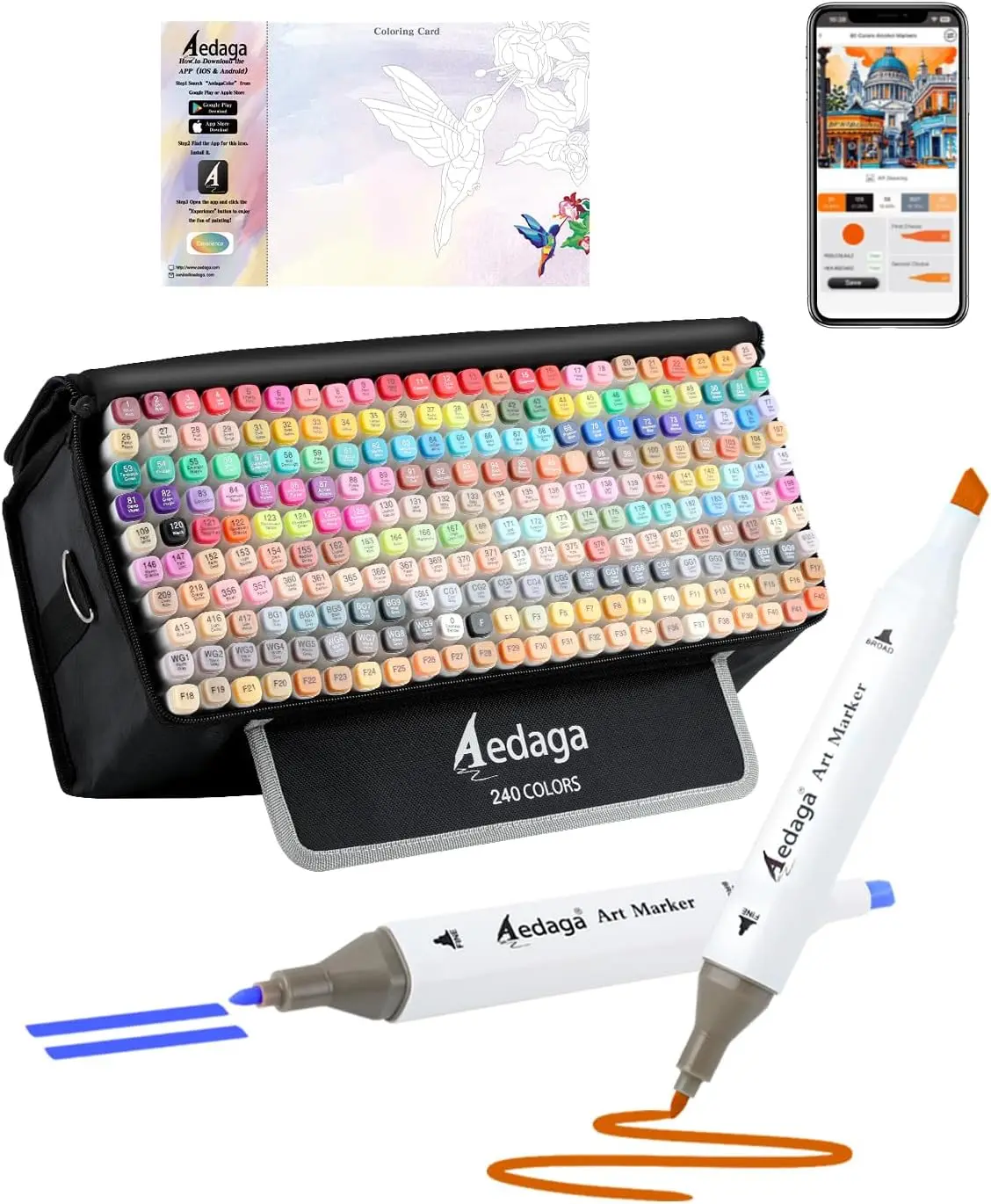 

240 Colors Alcohol Markers with Free App, Dual Tips for Adult Coloring and Drawing, Great Gift for Artists
