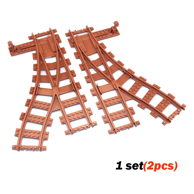 새로운 도시 기차 유연한 트랙 부드러운 직선 곡선 레일 트랙 변경 갈색 스위치 빌딩 블록 철도 MOC 어린이 장난감