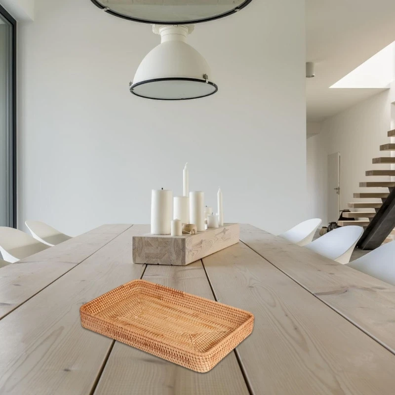 3 Piece Natural Rattan Tray Set Handwoven Storage Baskets for Coffee Table Organization Bathroom Essential Countertop Decors