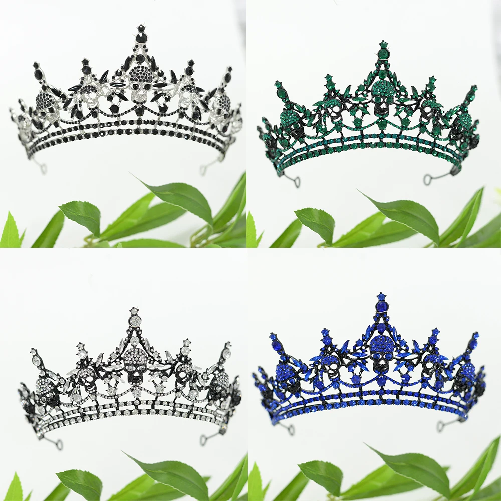 Skull Style Crystal Crown Rhinestone Tiaras For Halloween Party Masquerade Prom Headpiece Hair Accessories