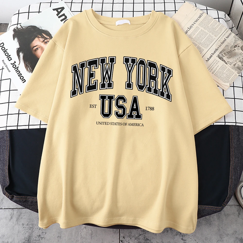 New York Usa Est 1788 Print Cotton Tee Top Hip Hop Street T-Shirts Sport Trend Individualt-Shirt Hip Hop Breathable Man Tshirt