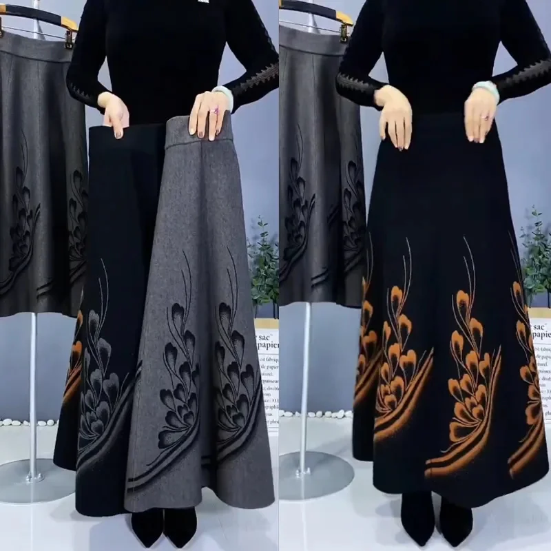 Knitted Half Skirt Women's Autumn Winter New Thickened High Waist Middle aged Mother Long Skirts Fashion Sweater Knitt Skirts