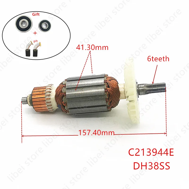 

Armature C213944E 360875E for HITACHI DH38MS DH38SS DH38YE2 6 teeth AC220-240V Rotor Drill Hammer Power tool accessory