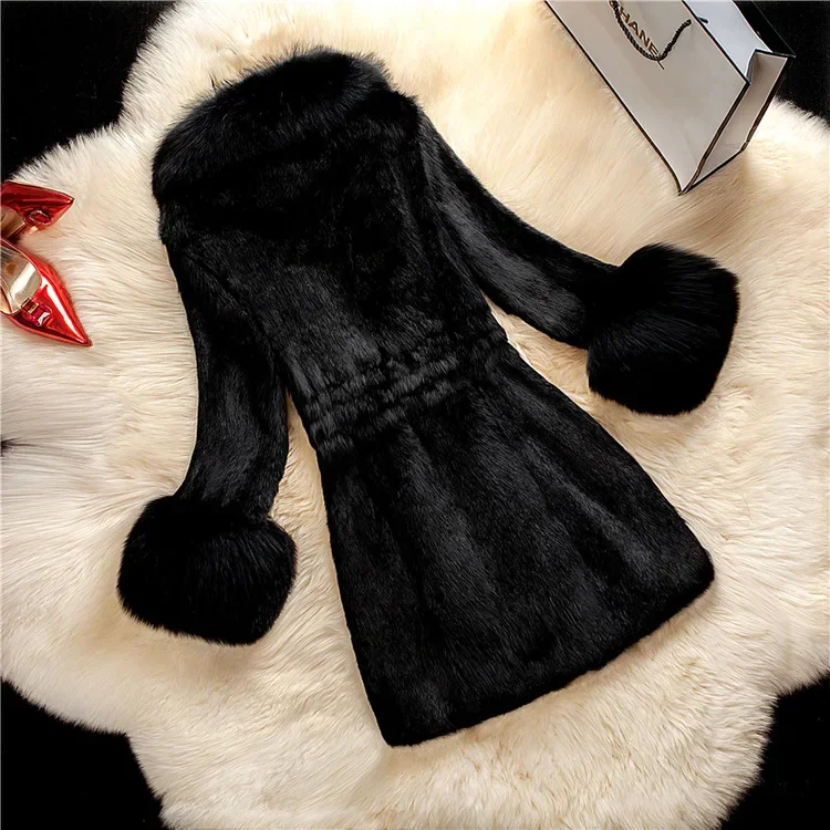 Faux Fur Coat for Women's Fashion High-end Faux Rabbit Fur 2024 New Women's Coat Medium Length New Large Fur Collar Jacket Women