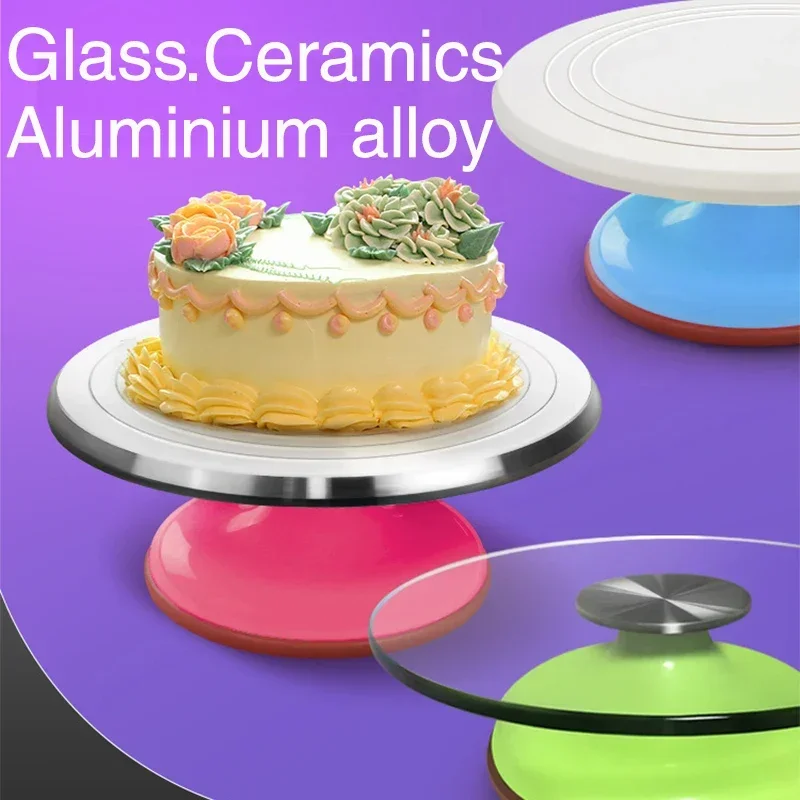 

12inch Baking tools aluminum alloy birthday cake turntable plastic stainless steel glass Cake stand craft turntable platform