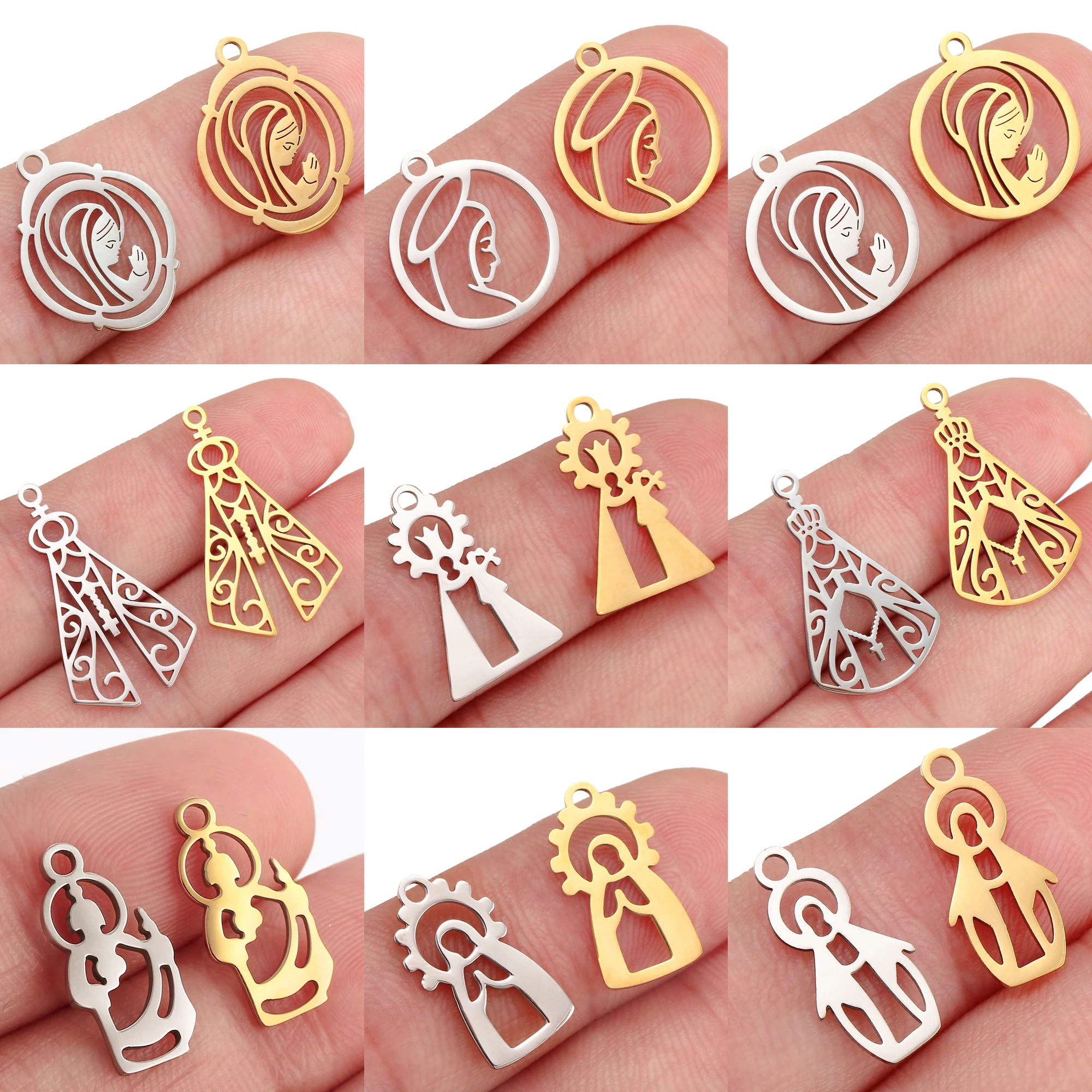 Abalorio hueco de la Virgen María, colgante de Ángel de Nuestra Señora de acero inoxidable, pendiente de pulsera DIY, fabricación de joyería artesanal de católicos de España, 5 uds.