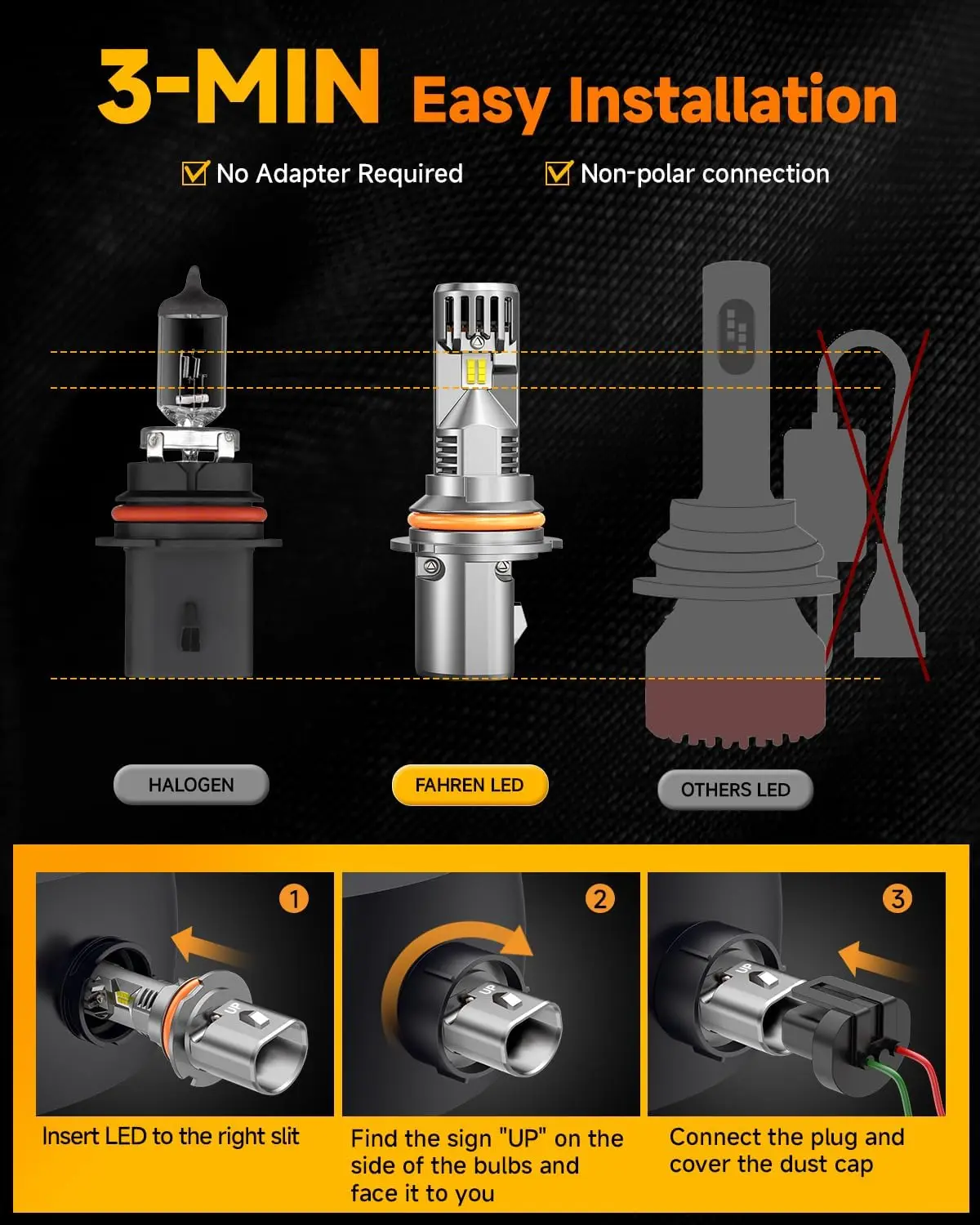 9007 Lâmpada 33000LM 6500K IP68 à prova d'água, 800% mais brilhante com ventilador de resfriamento, Plug and Play, pacote de 2