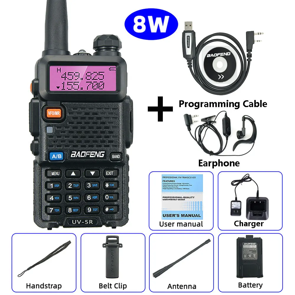 BaoFeng UV-5R Walkie Talkie 5W/8W Tweeweg Radio Commutator VHF/UHF 136-174MHz & 400-520MHz Station Ontvanger Ham Draadloze Set