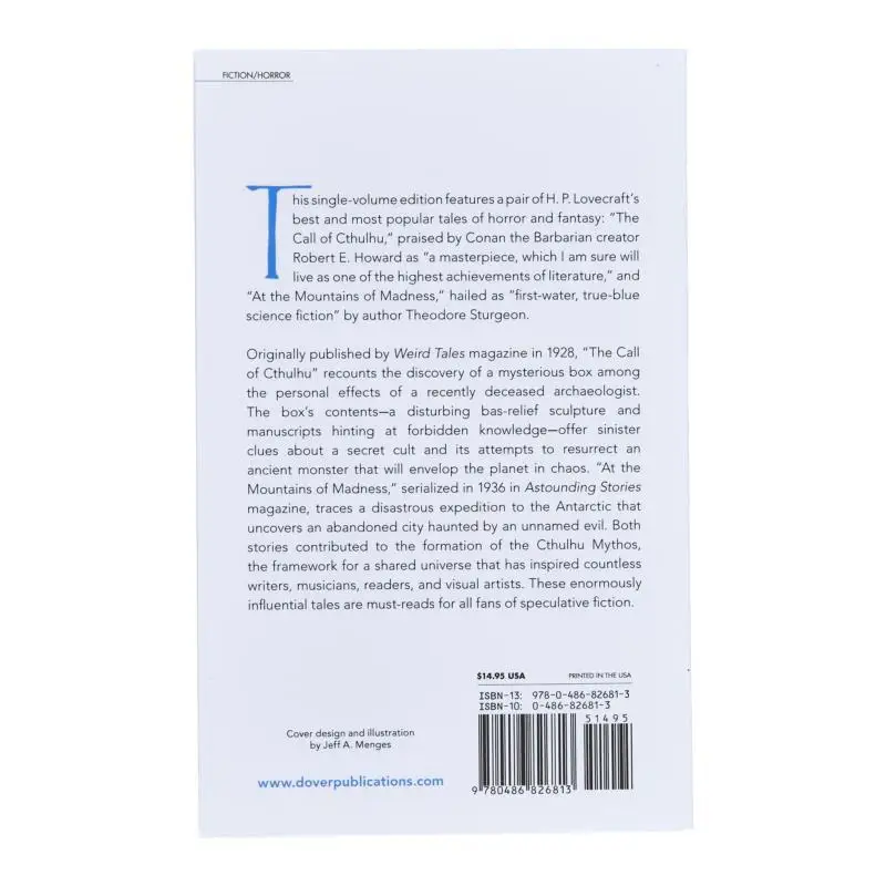 نداء Cthulhu وجبال الجنون حكايات اثنين من من منشورات The Mythos H P Lovecraft Dover 9780486826813 كتاب