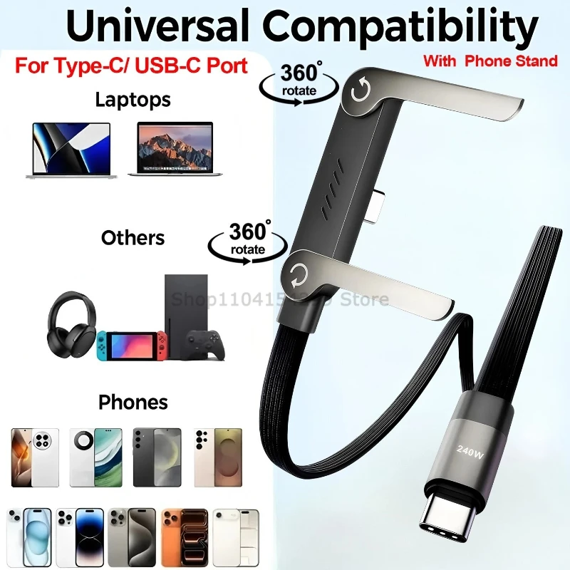 USB C To C Braided Cell Phone Holder Type C Charger Accessories 240W Rotatable Elbow Design Fast Charging Wire for Phone Tablet