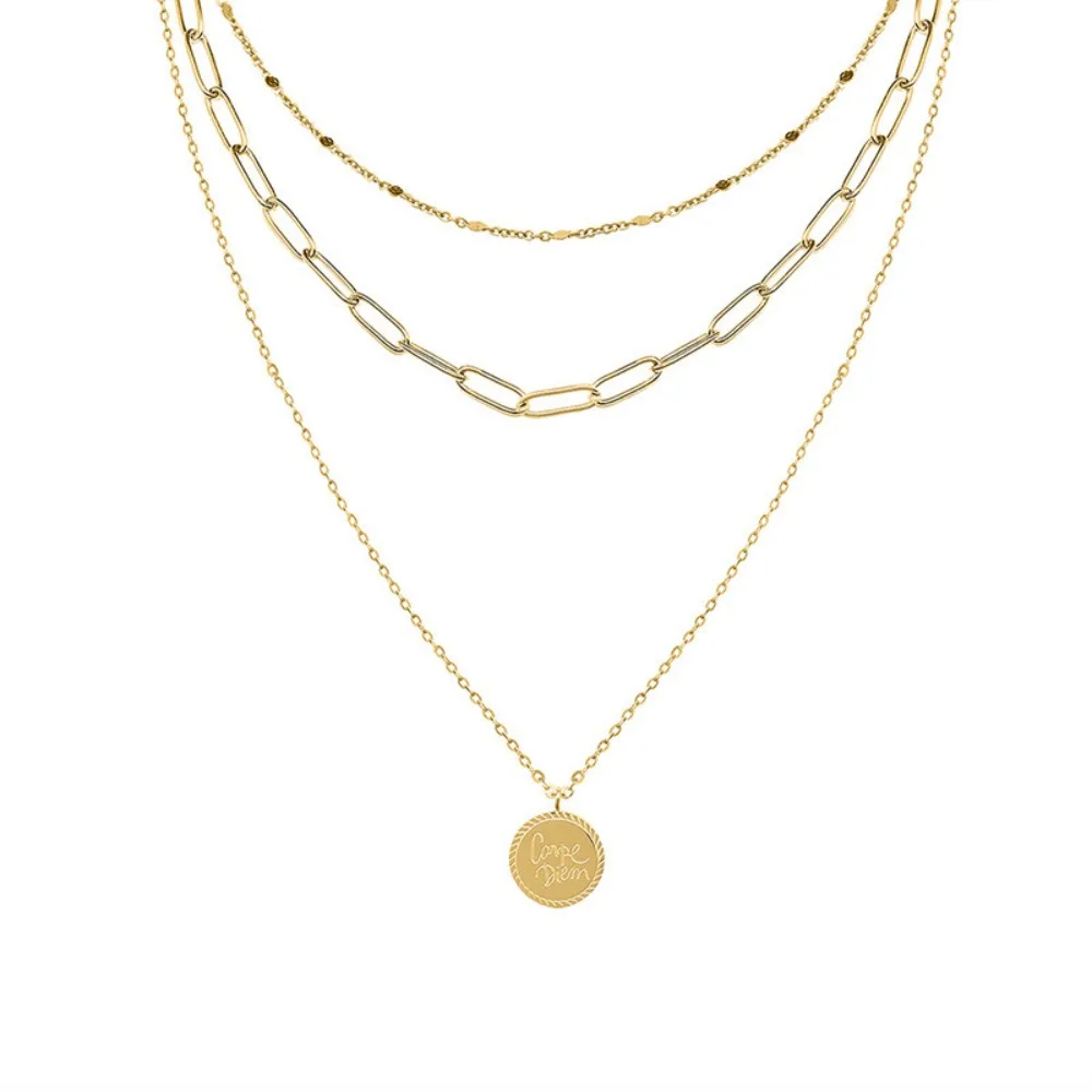 

Women's Necklace Titanium Steel Material Chain with English Letters Round Plate Stainless Steel Fashionable Jewelry Accessories