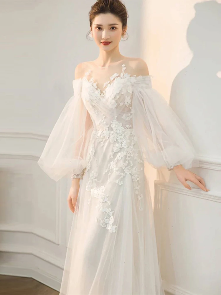 

Ele Korean Sle One oulder Wedding Dr Sve Covering Slimming Dry Morning Robe for Brides Simple Me Fabric