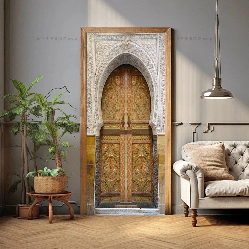 Muslim door stickers, room decoration stickers, 3D door murals, PVC waterproof stickers